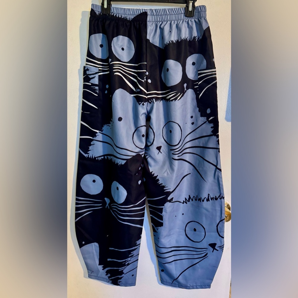 Cat Print Wide Leg Pants